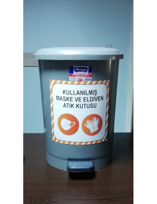 Pedallı Çöp Kovası Plastik 40lt Maske Atık Kovası Yazılı